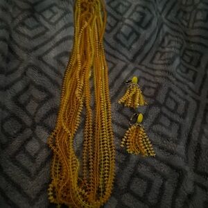 Yellow Beaded Necklace and Earring Set